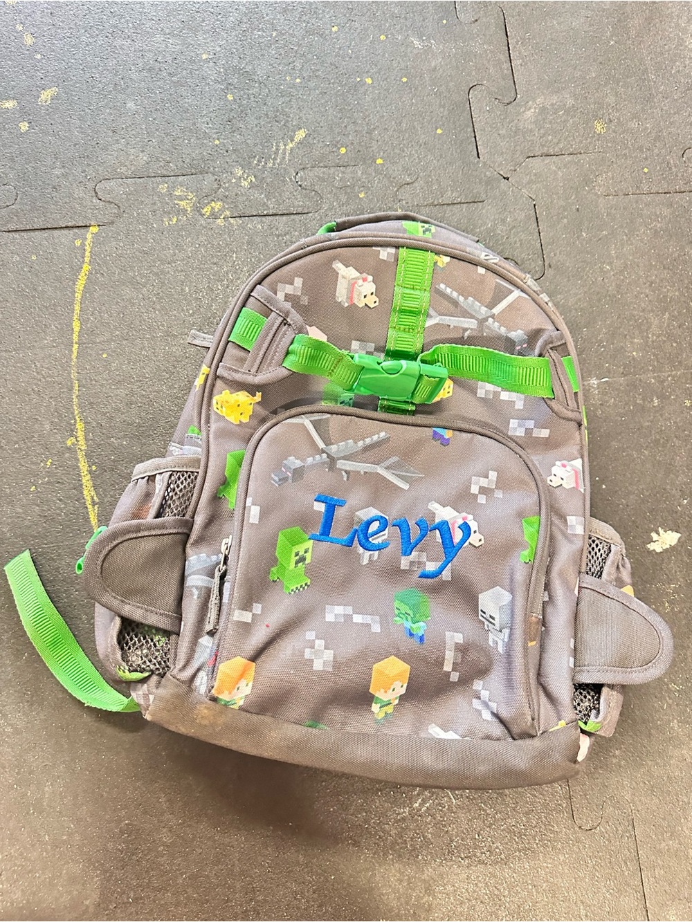 Pottery Barn Kids Gray and Green 'Levy' Minecraft Backpack